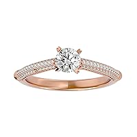 Certified 18K Gold Ring in Round Cut Moissanite Diamond (0.51 ct) Round Cut Natural Diamond (0.3 ct) With White/Yellow/Rose Gold Engagement Ring For Women