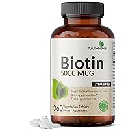 Biotin 5000 MCG Supports Healthy Hair, Skin, Nails & Energy Production Non-GMO, 360 Vegetarian Tablets (1 Year Supply)