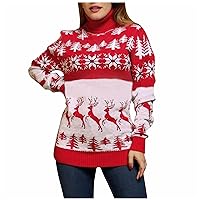 Christmas Sweaters for Women Reindeer Snowflake Turtleneck Long Sleeve Sweatshirt Midi Chunky Knit Tunic Sweater