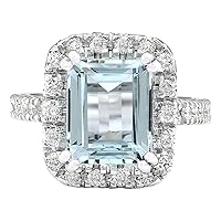 5.63 Carat Natural Blue Aquamarine and Diamond (F-G Color, VS1-VS2 Clarity) 14K White Gold Cocktail Ring for Women Exclusively Handcrafted in USA