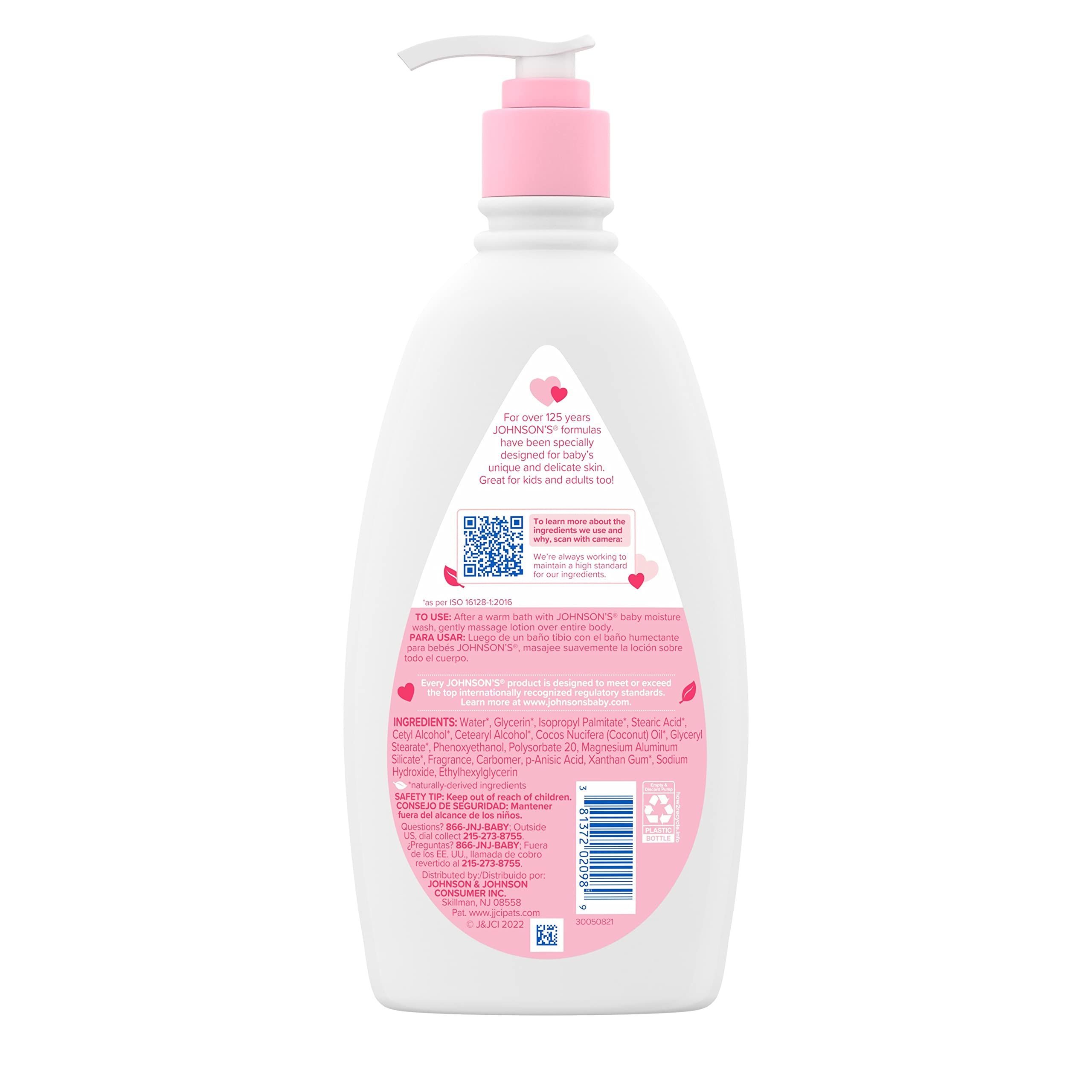 Johnson's Moisturizing Mild Pink Baby Lotion with Coconut Oil for Delicate Baby Skin, Paraben-, Phthalate-& Dye-Free, Hypoallergenic & Dermatologist-Tested, Baby Skin Care, 18.7 Fl. Oz