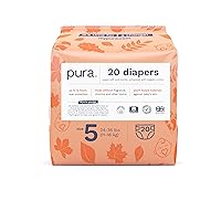 Pura Size 5 Eco-Friendly Diapers (24-35lbs) Totally Chlorine Free (TCF) Hypoallergenic, Soft Organic Cotton, Sustainable Comfort, 12 Hours Leak Protection, Allergy UK,1 Pack of 20 Diapers