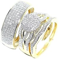 Round Cut D/VVS1 Diamond His and Hers Wedding Ring Set Matching Trio Wedding Bands For Him Her 14k Yellow Gold Plated Sterling Silver