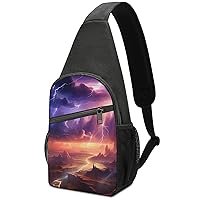 Nature Landscape Purple Thunder Storm Sling Bag Crossbody Backpack Travel Chest Bag Hiking Daypack