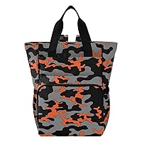 Camouflage Black Orange Diaper Bag Backpack for Dad Mom Large Capacity Baby Changing Totes with Three Pockets Multifunction Travel Diaper Bag for Travelling Shopping