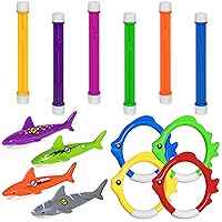 14 Pcs Pool Toys for Kids Ages 4-8, Diving Toys with Diving Rings, Pool Shark Torpedo Bandits, Summer Underwater Pool Toys Gift Set for Kids Learning Training Swimming