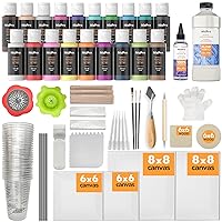Acrylic Pouring Kit, Artist Starter Supplies Including 19 Colors Acrylic Paints,Pouring Medium, Silicone Oil, Canvases, Gloves, Strainers, Mixing Stick, Instructions for Flow DIY Painting