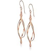 Amazon Collection Gold Plated Sterling Silver Double Elongated Oval Twist French Wire Drop Earrings