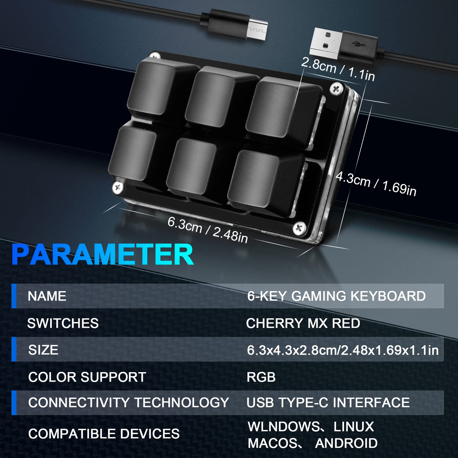 Ecarke Black White 6-Key Gaming Keyboard, USB Mini 6-Key Keypad Mechanical Gaming PC Keyboards Programming Macro with Software OSU HID Standard Keyboard.(Upgrade Cherry Shaft & RGB LED)