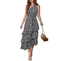 NALANISA Women's Summer Dresses 2024 Maxi One Shoulder Sundress Casual Midi Floral Boho Flowy Long Ruffle Tiered Beach Dress