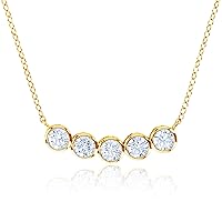 DECADENCE 14K Gold Plated 925 Sterling Silver Cubic Zirconia Bezel Set Bar Necklaces For Women | 4mm Cubic Zirconia Simulated Diamond | 925 Sterling Silver 18