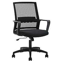 FDW Office Chair Ergonomic Desk Chair Mid-Back Mesh Computer Chair Lumbar Support Comfortable Executive Adjustable Rolling Swivel Task Chair with Armrests,Black