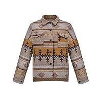 COWOKA Women's Vintage Aztec Print Pattern Loose Shacket Button Down Long Sleeve Woolen Jacket Shirts Coat