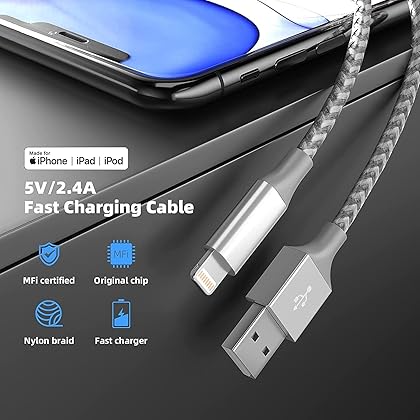 CYOIDAI Charger Cable, 2022 Upgraded MFi Certified Lightning Cable 3Pack 10FT Nylon Braide iPhone Charger Fast Charging Syncing Compatible with iPhone 13/12/ 11 Pro/XS/Max/XR/X/ 8/ 8P and More