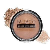 Palladio Baked Bronzer, Highly Pigmented and Easy to Blend, Shimmery Bronzed Glow, Use Dry or Wet, Lasts all day long, Provides Rich Tanning Color Finish, Powder Compact, Caribbean Tan