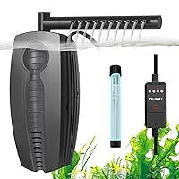 FEDOUR 165GPH Aquarium Filter U-V with Timer, 8W Adjustable Fish Tank Filter Pump, U-V Submersible Internal Filter for 10-50 Gallon Tank, with Biochemical Cotton, Activated Carbon Cotton