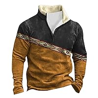 Mens Quarter Zip Pullover Sweatshirts for Men Mens Cowboy Sweatshirts Vintage Enthic Print Western Tops Long Sleeve 1/4 Zip Fleece Pullover Yellow