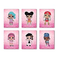 Pink Modern Cartoons LOL Doll Theme Canvas Wall Art Prints,Set of 6 Girl Bedroom Poster,Kids Boys or Girl Birthday Gift,Nursery Baby Room Bathroom Home Decor(8x10 Inch,Unframed)