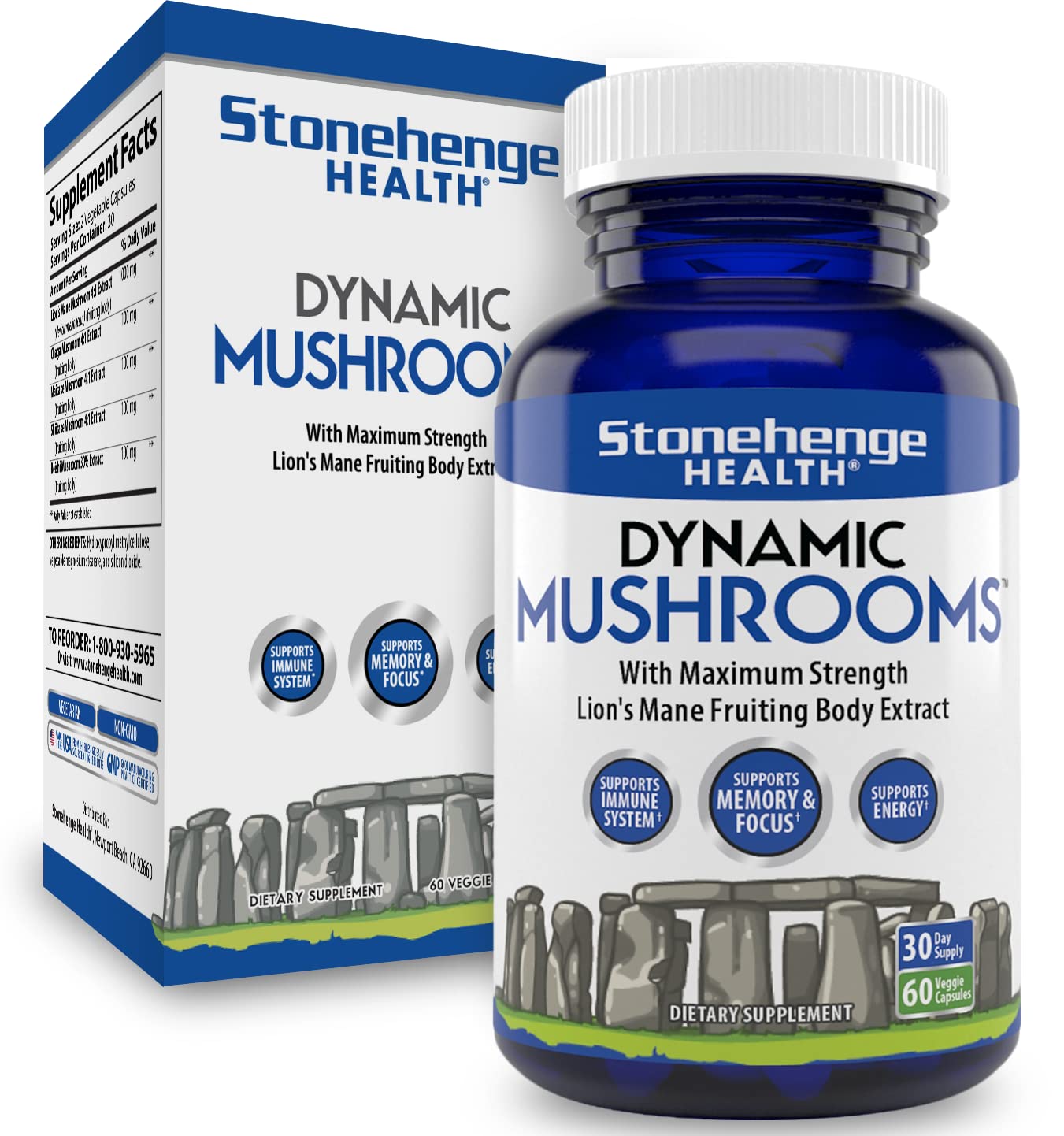 Stonehenge Health Dynamic Brain, Dynamic Mushrooms: Nootropics for Memory, Focus, Clarity Support