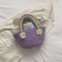 Cute Rainbow Small Handbags Women's New Handmade Cotton Thread Women's Bag Straw Bag Leisure Seaside Vacation Beach Bag