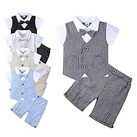 Children's Gentleman British Suits,Summer Boys Short-Sleeved Vest Knitted Shirt with Bow tie Fake Two-Piece Suits.