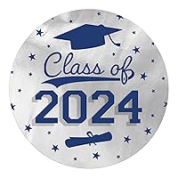 Graduation Class of 2024 Party Favor Stickers, Graduation Stickers for Envelopes, Bag Seals - 1.75 in. Round - 40 Labels (Silver Blue)