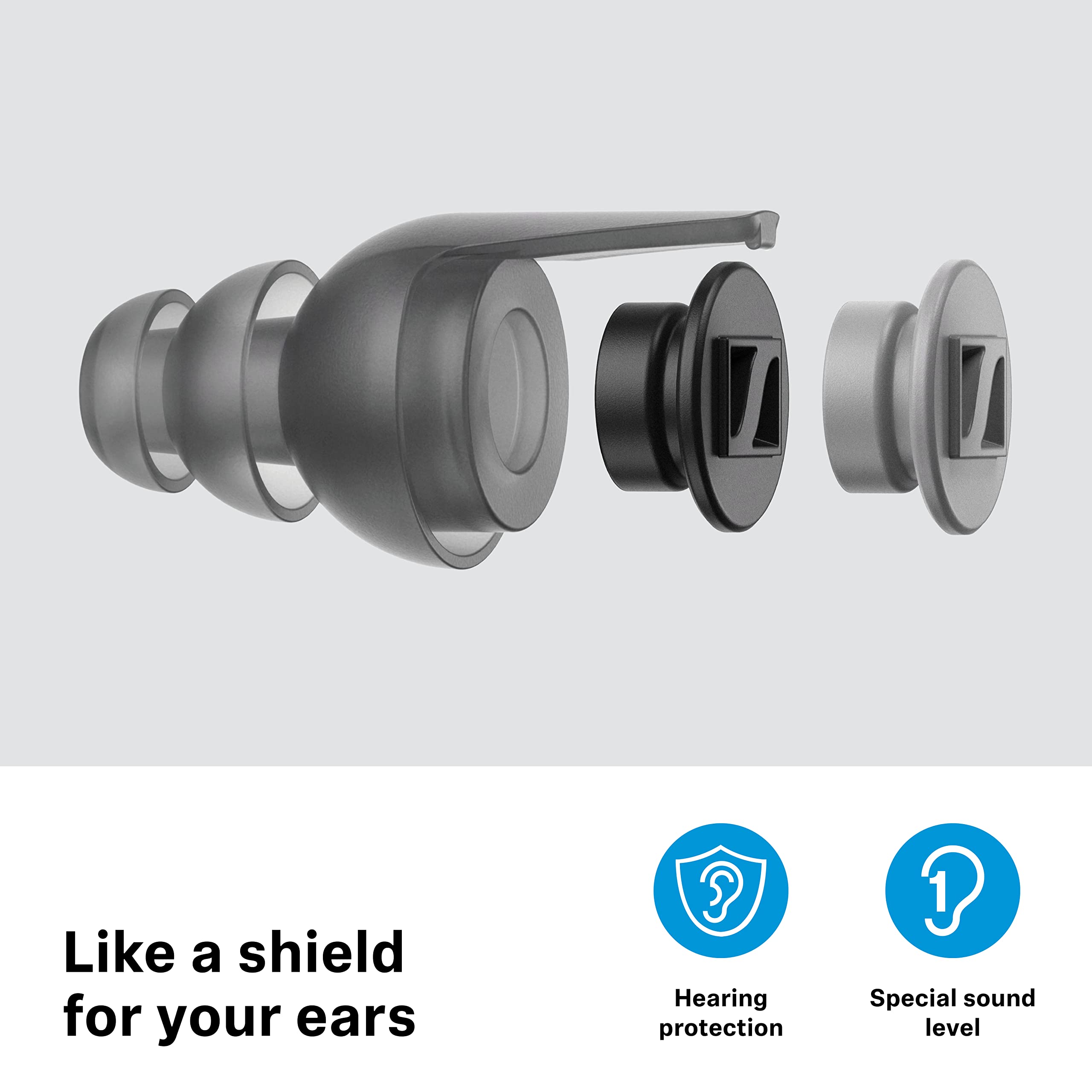 Sennheiser SoundProtex Earplugs - Reusable Hearing Protection with 2 Interchangeable Filters - High Fidelity Sound at a Safe Volume Level - Black Grey