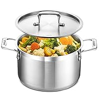 Stockpot – 5 Quart – Brushed Stainless Steel – Heavy Duty Induction Pot with Lid and Riveted Handles – For Soup, Seafood, Stock, Canning and for Catering for Large Groups and Events by BAKKEN