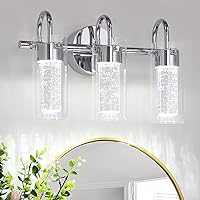MAXvolador 3-Light LED Vanity Light Fixture, 1500Lumen Dimmable Wall Sconce Lighting, Modern Bathroom Wall Lights with Crystal Bubble Glass 21W