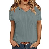Women's Summer Blouses 2024 Color Short Sleeve Crewneck Spring Tops Casual Loose Basic Tee Shirts Blouses, S-2XL