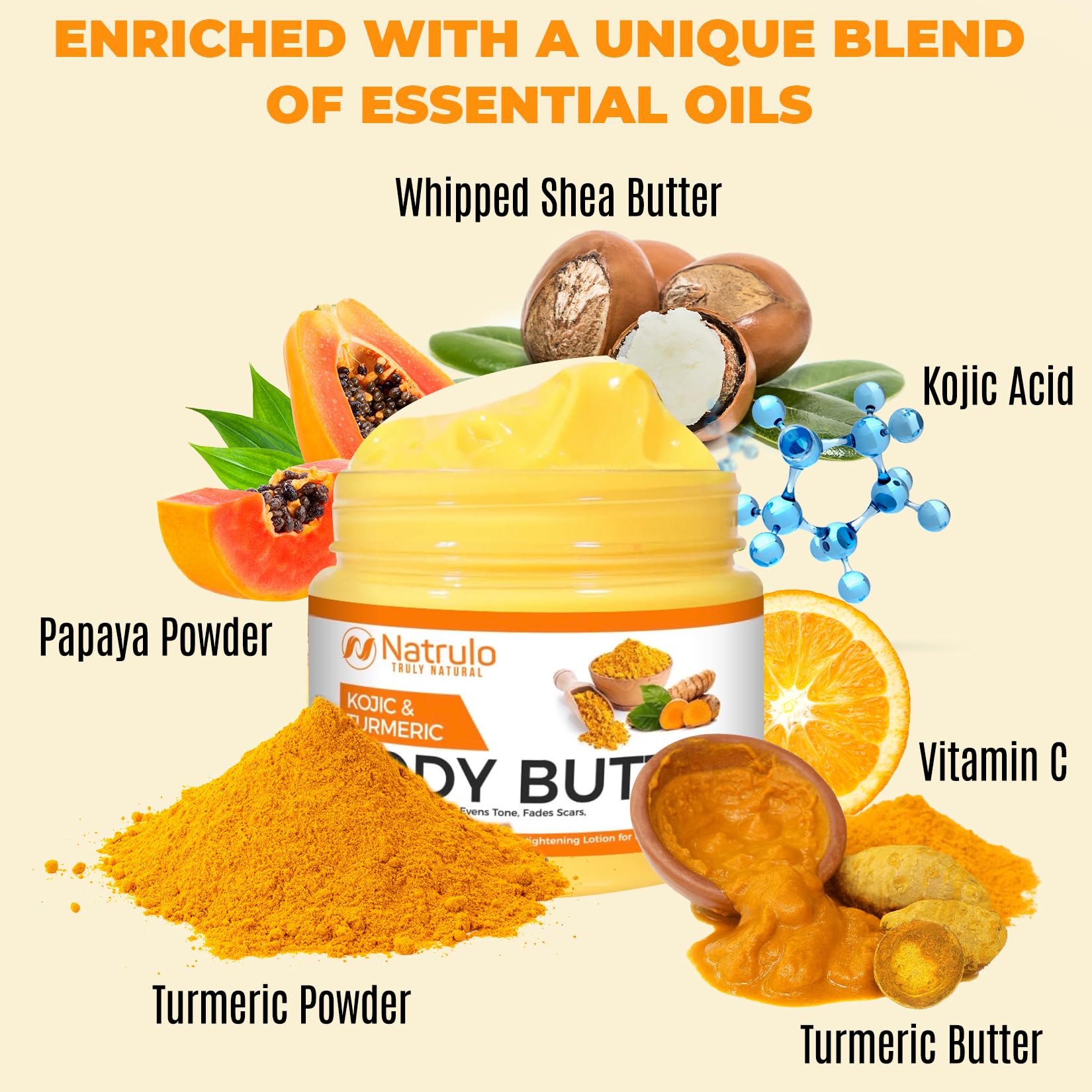 Erbaid Turmeric Cream for Face & Body - All Natural Turmeric Skin Brightening Lotion - Cleanses Skin, Lightens Spots, Marks, Acne & Scratches