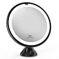 Upgraded 10x Magnifying Lighted Makeup Mirror with Touch Control, Powerful Locking Suction Cup, and 360 Degree Rotating Arm, Magnifying Mirror with Lights for Home, Bathroom Vanity and Travel