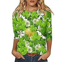 Three Quarter Sleeve Blouse Ladies Tunic St.Patrick's Day Printed Tee Dressy Tshirt Casual O-Neck Fashion Tops Shirt