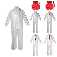 Baby Kids Child Kid Toddler Boy Teen Formal Wedding Party White Suit Tuxedo Set Red Satin Vest Bow Tie Necktie Sm-20