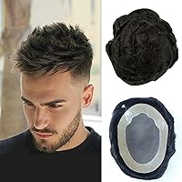 Men's Human Hair Toupee Hair Replacement Systems Mono NPU Indian Remy Hair Toupee with Tapes Mens Wave Hair Piece Wig 130% (1B# Natural Black,Straight (7 x 10))