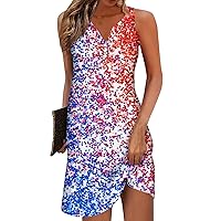 American Flag Dress Women Summer Casual Independence Day Printed Sleeveless Hollow Round Neck Loose Beach Dresses