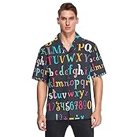 Cartoon Number Alphabets Men's Hawaiian Shirts Short Sleeve Button Down Vacation Mens Beach Shirts