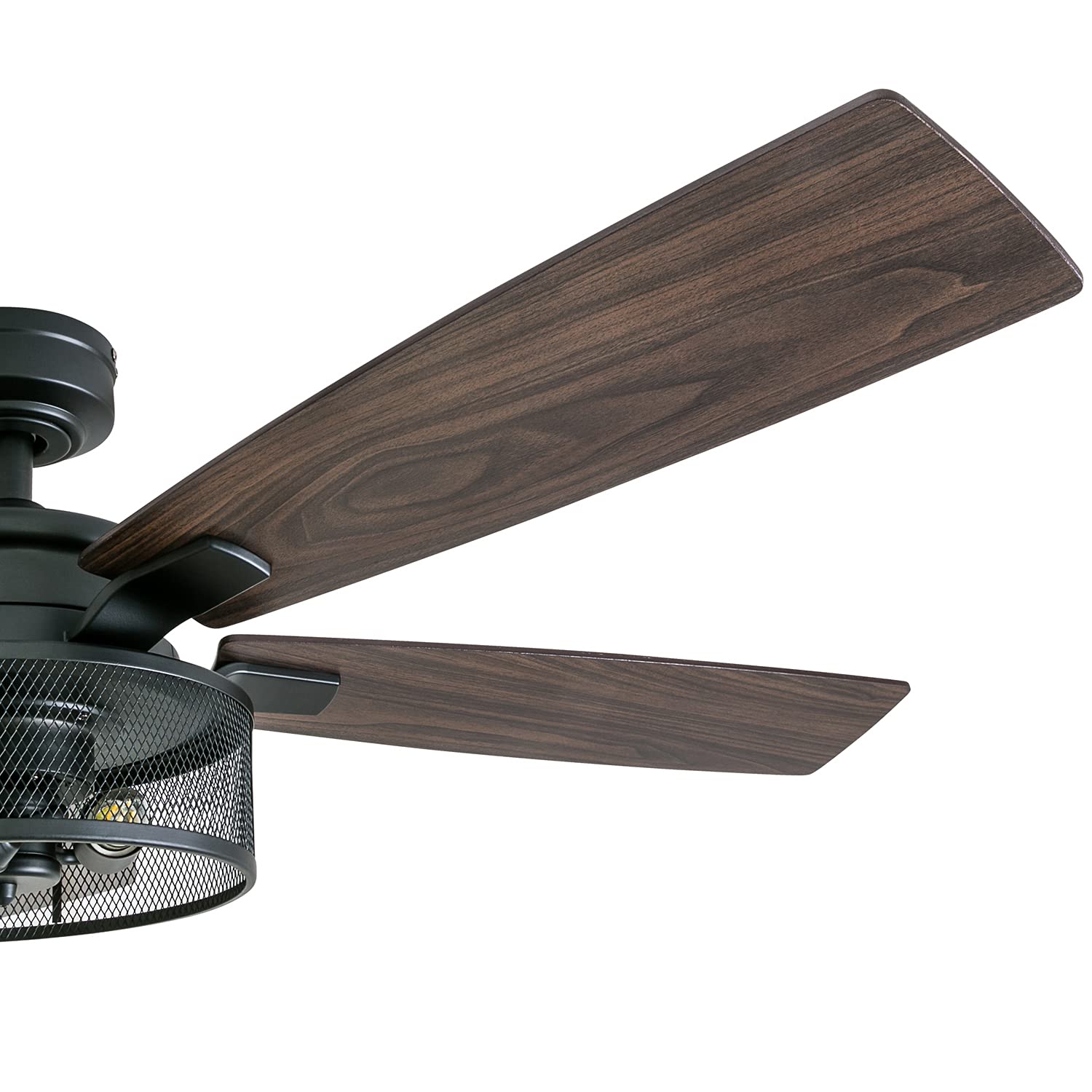 Honeywell Ceiling Fans Carnegie, 52 Inch Industrial LED Ceiling Fan with Light and Remote Control, Dual Mounting Options, Dual Finish Blades, Reversible Motor - 50614-01 - (Matte Black)