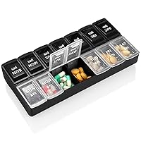 Weekly Pill Organizer 2 Times A Day 7 Day Pill Box Holder Large Daily Medicine Organizer Travel Pill Case Pill Container (2 Times Black+White)