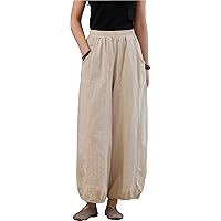 Women Fashion Solid Loose Harem Pants Capri Baggy Pants Casual Linen Long Pants