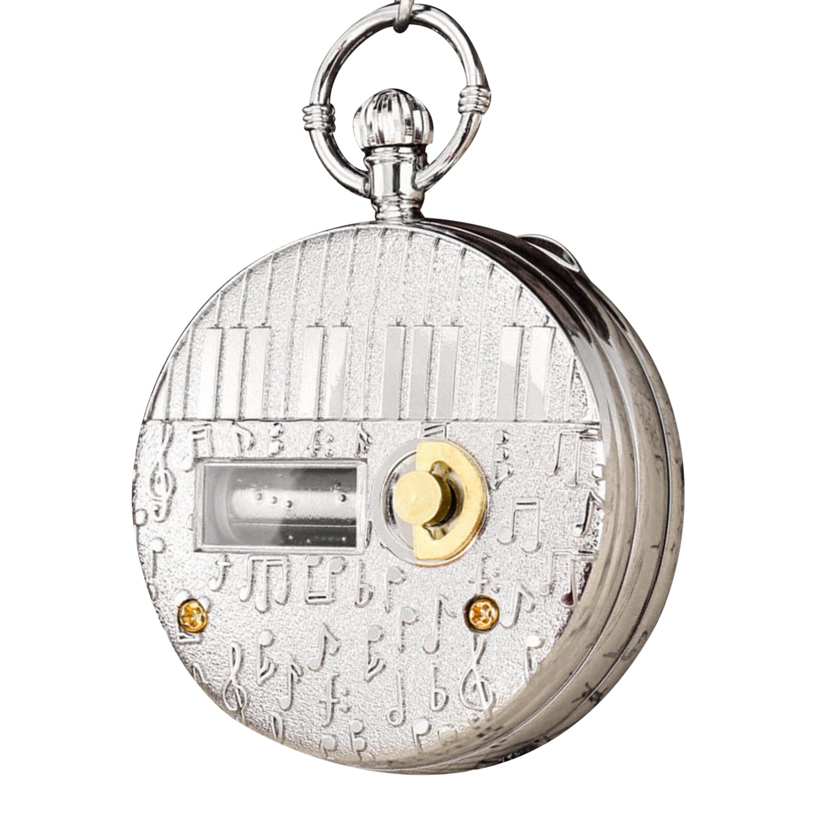 MOUDOAUER Railroad Train Shield Round Case Quartz Pocket Watch, with Music Box Function, Can Play The Music