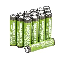 Amazon Basics 16-Pack Rechargeable AAA NiMH High-Capacity Batteries, 850 mAh, Recharge up to 500x Times, Pre-Charged