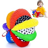 Rainbow Fabric Ball, 8-in-1 Sensory Balls for Infant Toddlers, Black and White High Contrast Baby Toys for Sensory Development, Soft Plush Rattle Ball Toys, Different Sensory Tactile Textures Balls