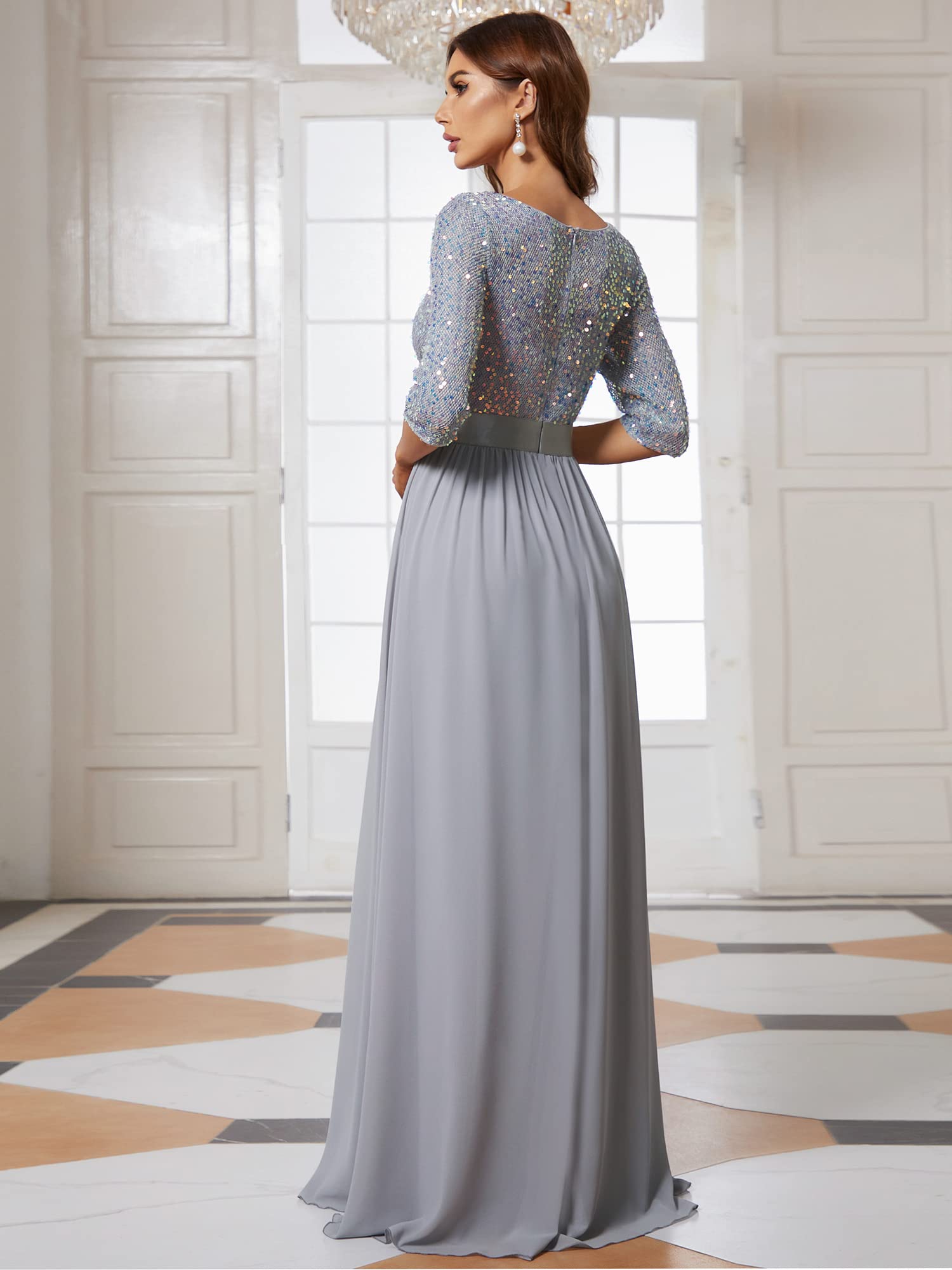 Ever-Pretty Women's Round Neck Sequin Maxi Dress Long Evening Dress 0683