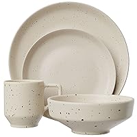 American Atelier Reactive 4-Piece Stoneware Place Setting | Coffee Mug, Bowl, Plate Set | Kitchenware | Stoneware Dinnerware Set | Microwave, Dishwasher Safe | Service for 1 (Speckled Cream)