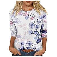 Ladies Summer Tops Dressy Casual 3/4 Sleeve Shirts,Loose Fit Crewneck T-Shirts 2024 Fashion Elegant Graphic Tees