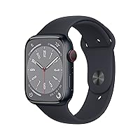 Apple Watch Series 8 [GPS + Cellular 45mm] Smart Watch w/Midnight Aluminum Case with Midnight Sport Band - S/M. Fitness Tracker, Blood Oxygen & ECG Apps, Always-On Retina Display, Water Resistant