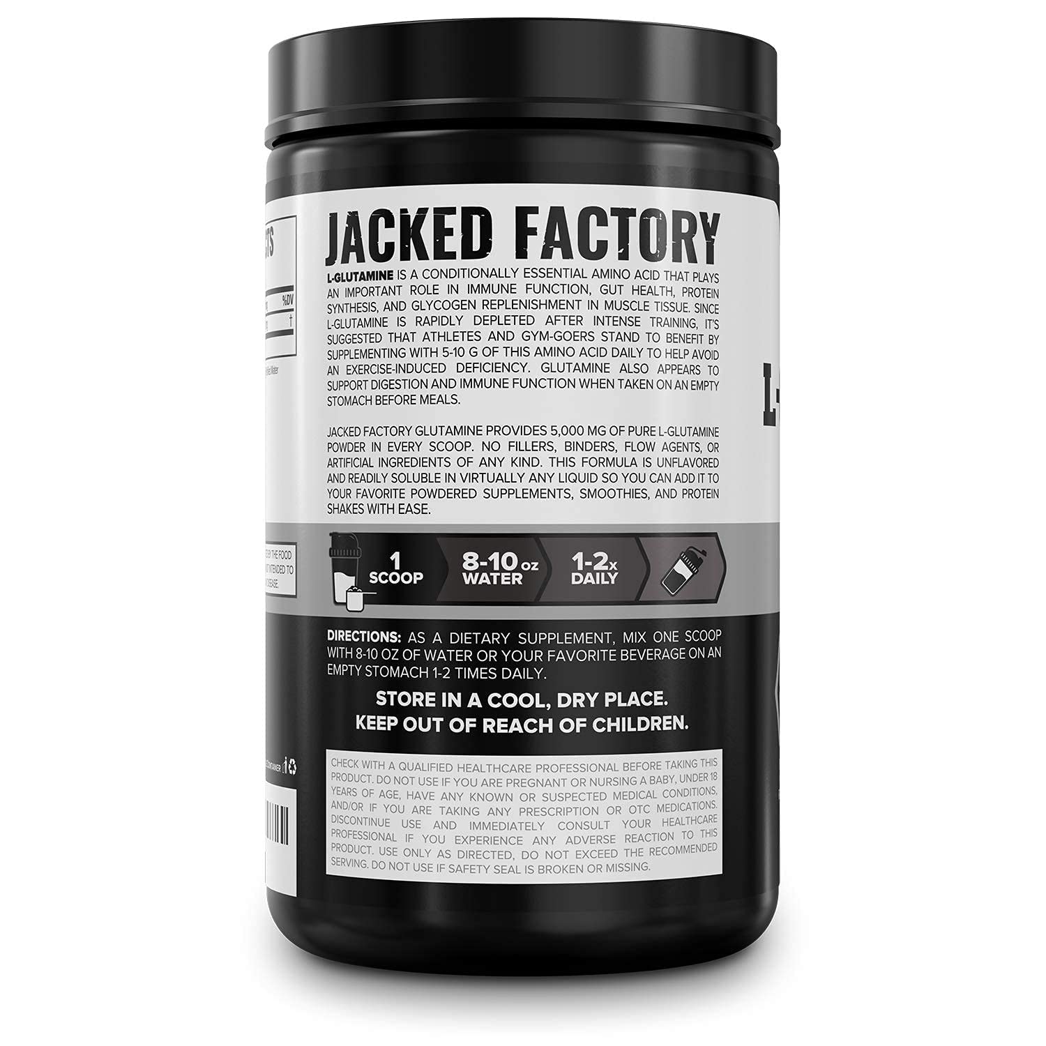 Jacked Factory Creatine Monohydrate 85sv, BCAA Powder 30sv, L-Glutamine Powder 100sv - Unflavored