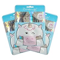 The Creme Shop Animal Sheet Mask, Korean, Hydrating, Collagen, Vitamin C, Anti-Aging - Pack of 3 (Unicorn)