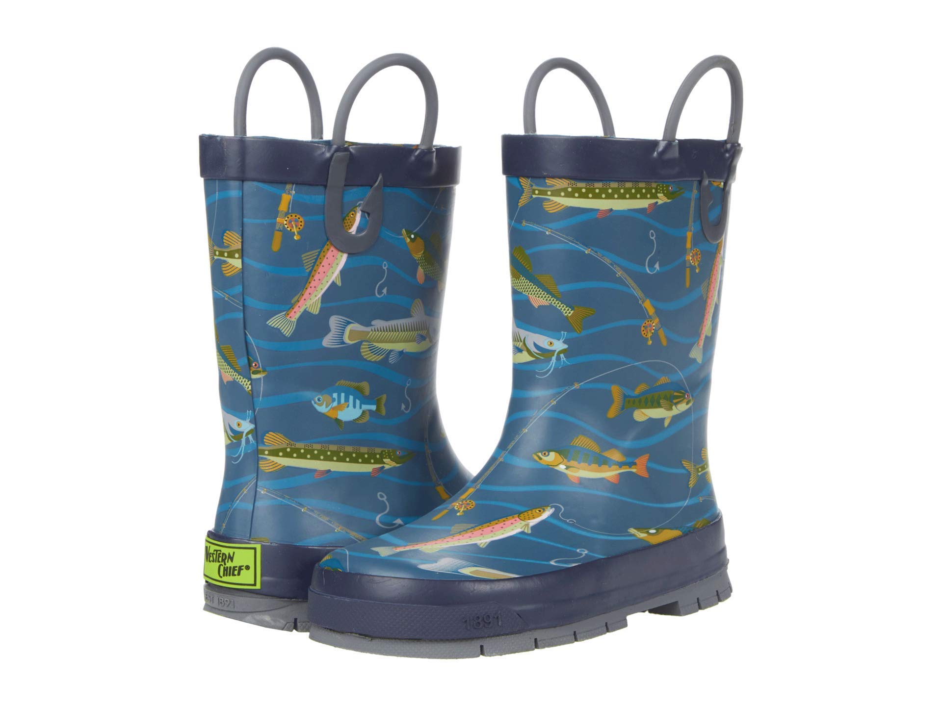 Western Chief Boy's Waterproof Printed Rain Boot with Easy Pull on Handles